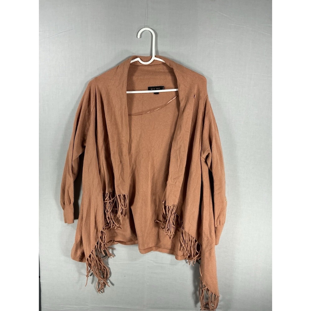 Love Tree Women's Medium Open Front Fringe Cardigan Tan Lightweight Knit